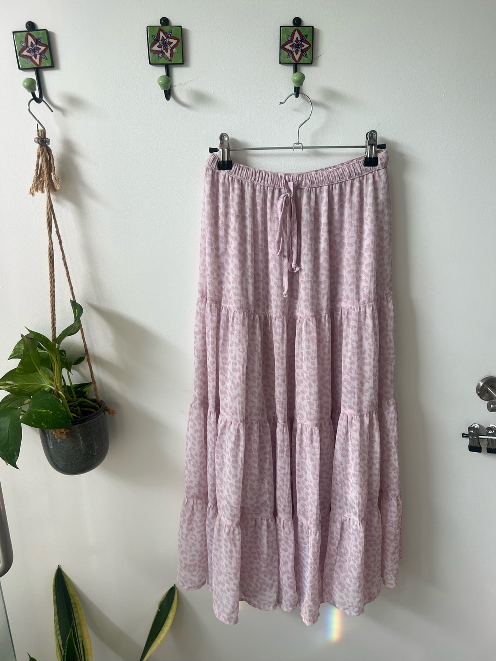 aerie Light Pink Tiered Maxi Skirt with Drawstring